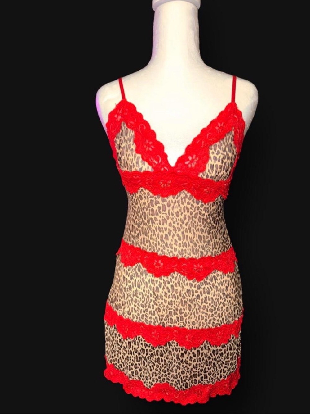 Authentic 2000’s Rampage Leopard & Red Lace Micromesh Slip Dress